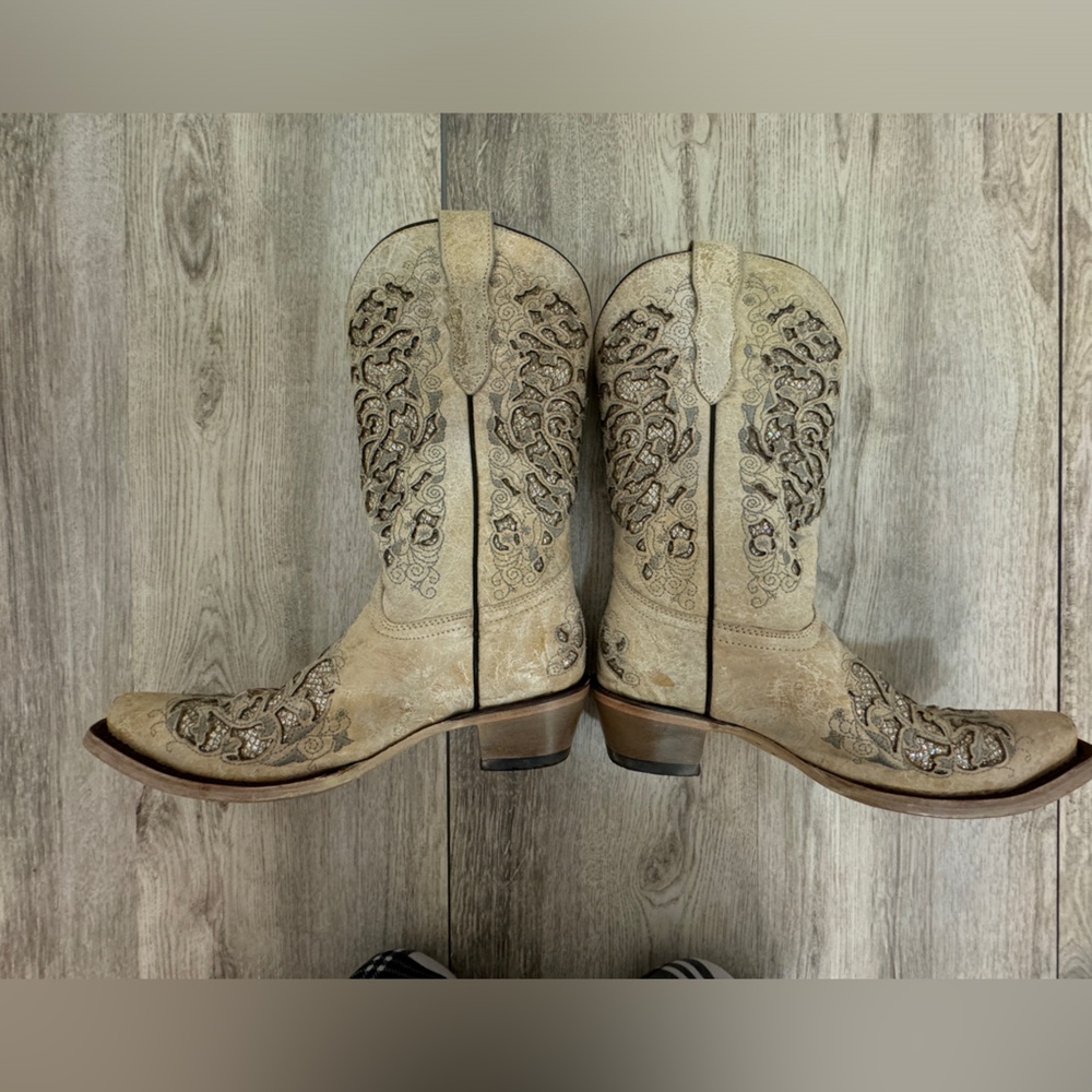 Corral Teen’s white glittered inlay snip toe cowboy boot - Picture 4 of 8